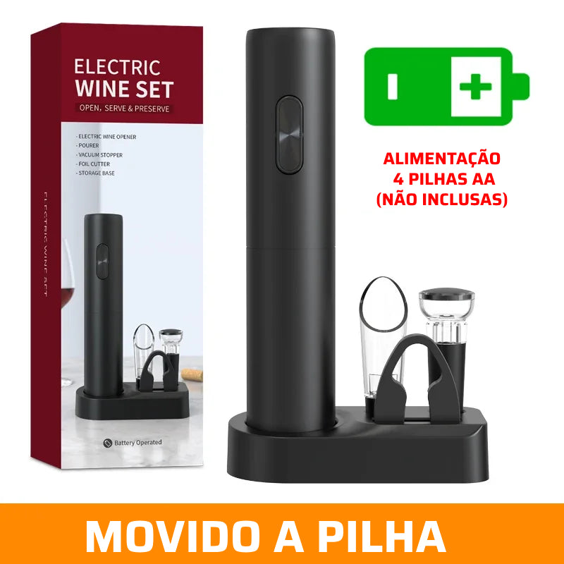 EasyWine - Kit Saca-Rolhas Elétrico com Aerador, Rolha, Cortador de Rótulo e Abridor de Garrafas ( Não Inclui Pilhas)