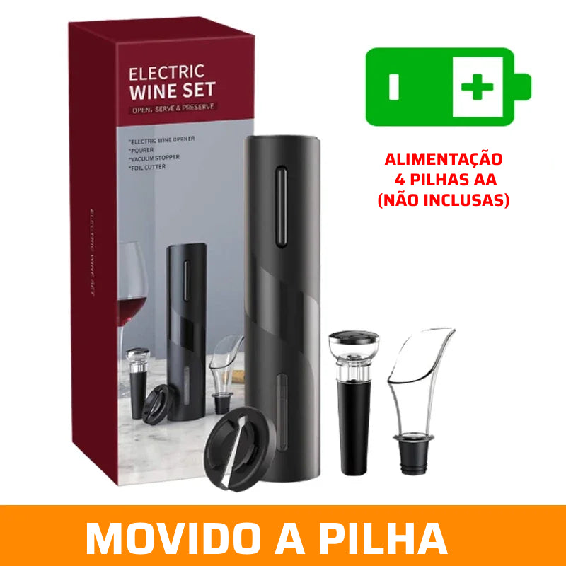 EasyWine - Kit Saca-Rolhas Elétrico com Aerador, Rolha, Cortador de Rótulo e Abridor de Garrafas ( Não Inclui Pilhas)