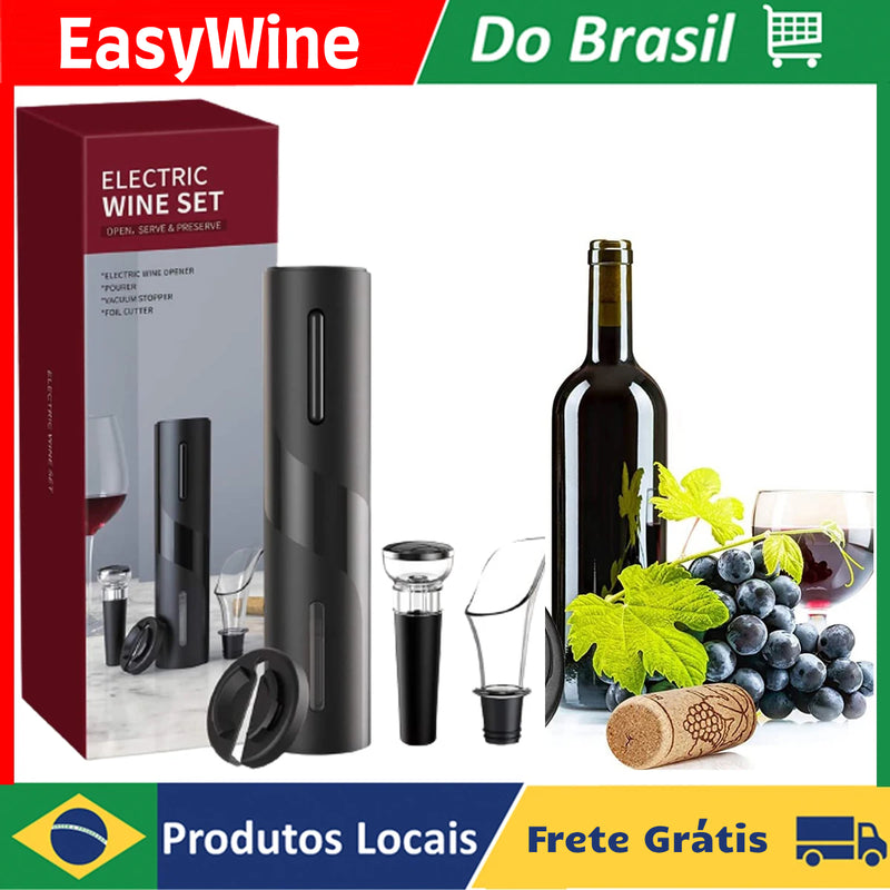 EasyWine - Kit Saca-Rolhas Elétrico com Aerador, Rolha, Cortador de Rótulo e Abridor de Garrafas ( Não Inclui Pilhas)