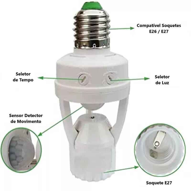 Soquete para Lâmpada com Sensor de Presença com Fotocélula Bivolt